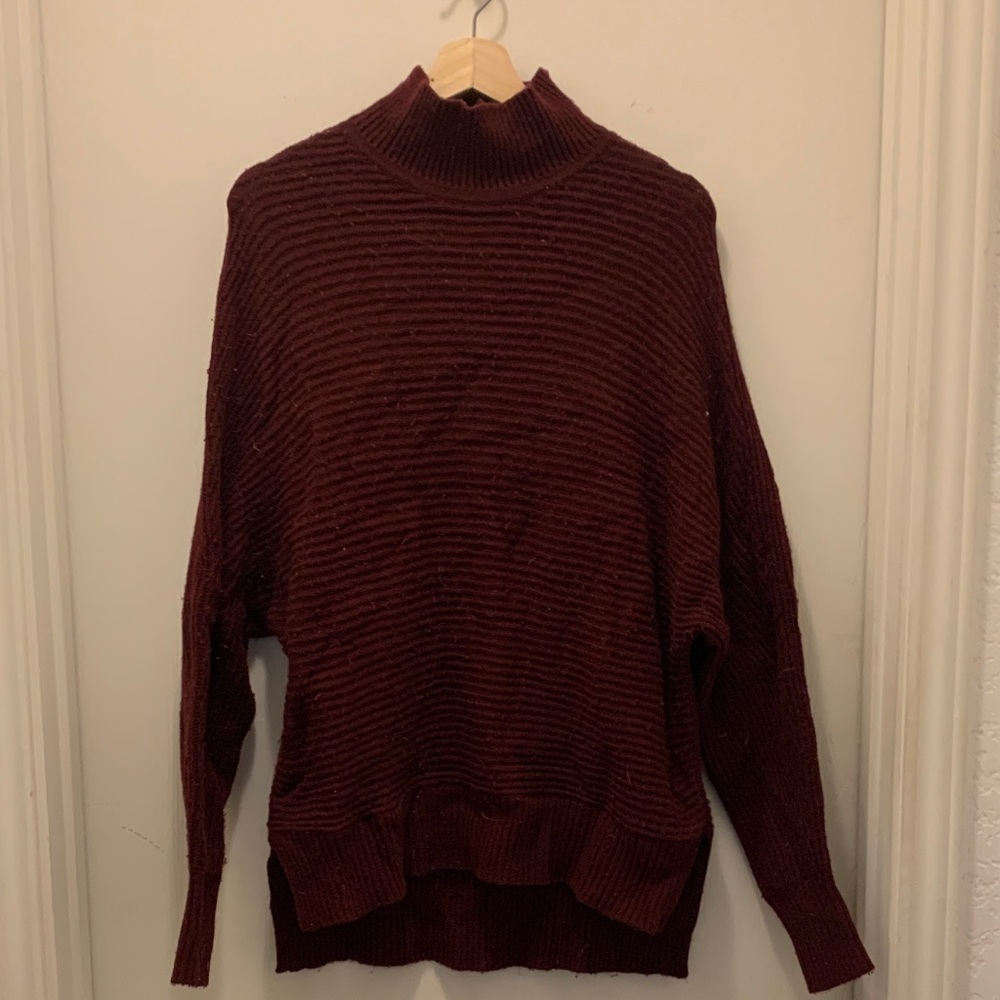 LOFT Maroon Ribbed Turtleneck Sweater